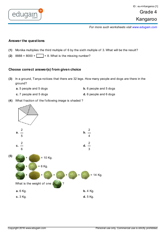 Grade 4 Kangaroo Math Competition Preparation, Online Practice
